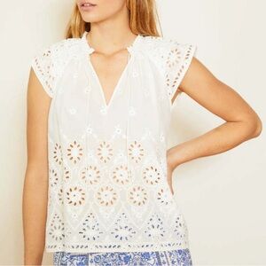 NWT Caballero Zoe Cotton Eyelet Lace Top in Ivory Whitew Size Small